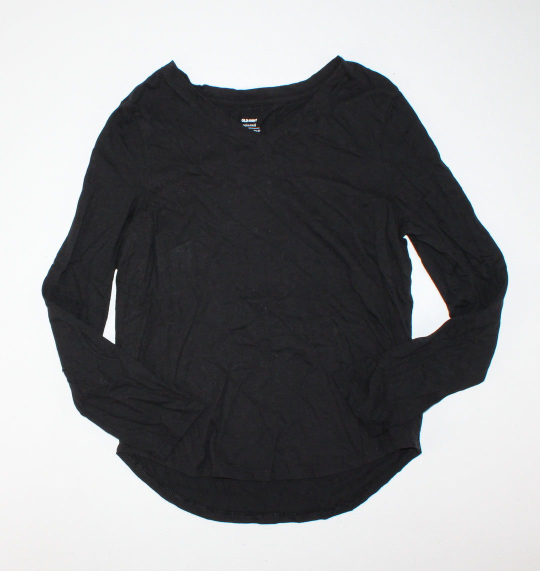 OLD NAVY RELAXED BLACK LS TOP 10/12Y EUC