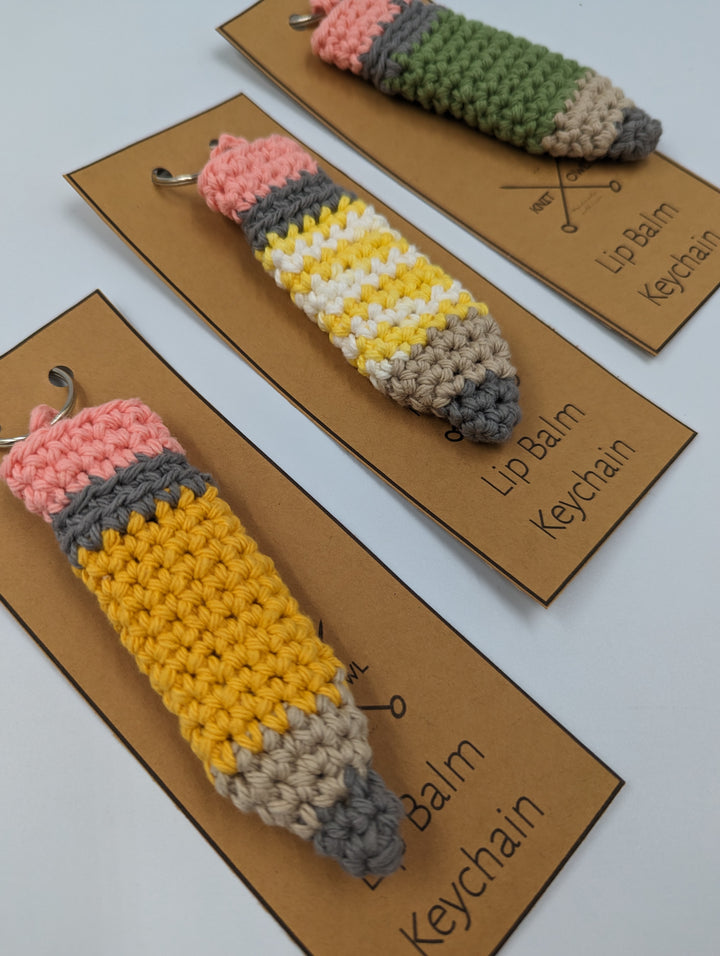 Knit Owl, Lip Balm Holder Pencil Crochet Keychains