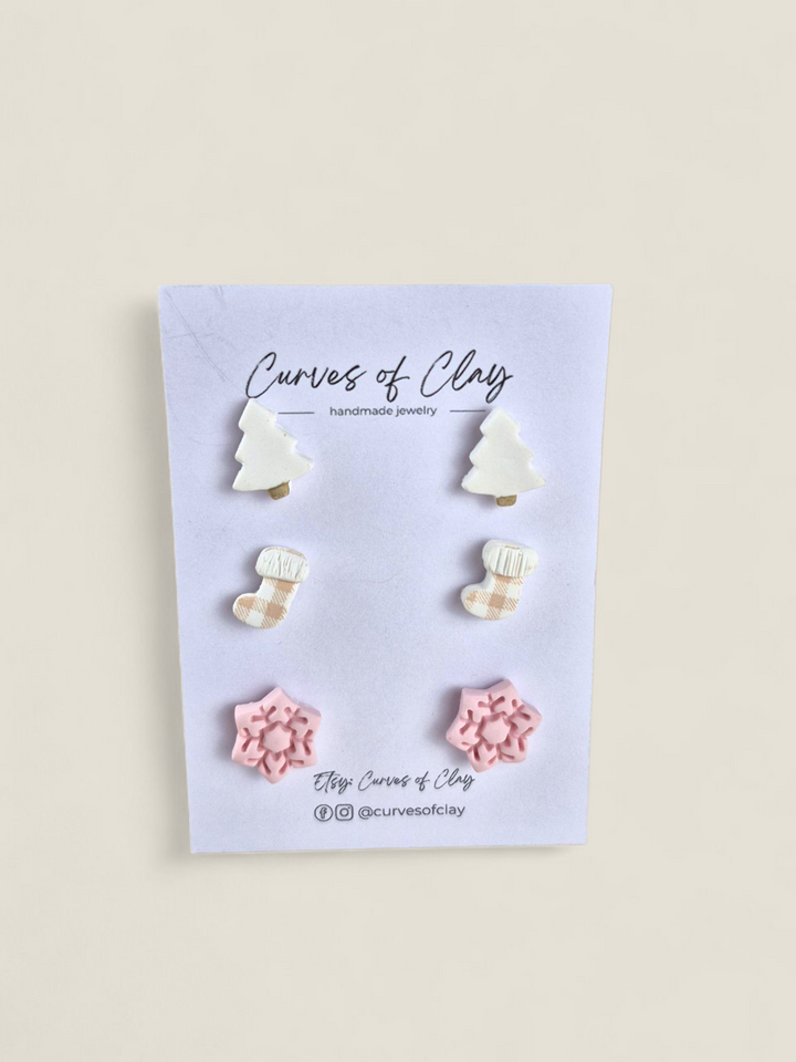 Curves of Clay, Holiday Stud Earrings 3 Pack