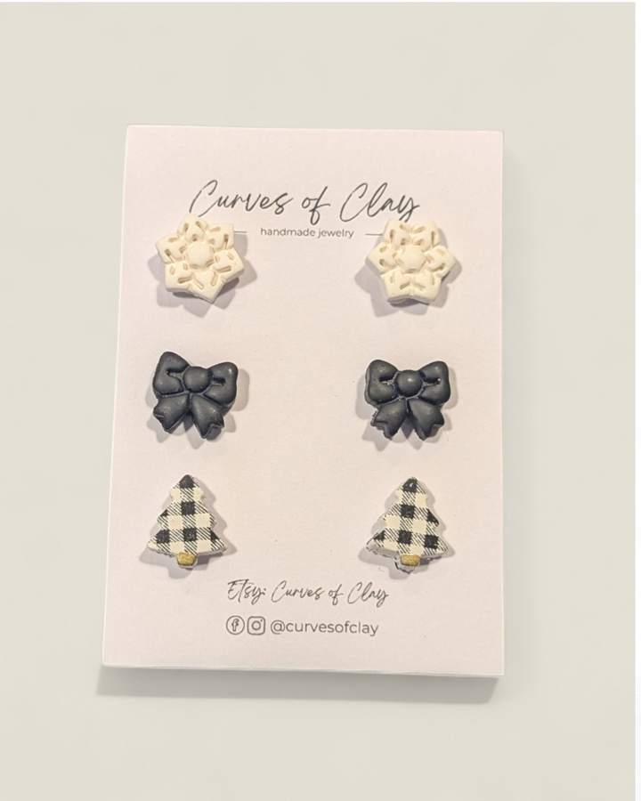 Curves of Clay, Holiday Stud Earrings 3 Pack