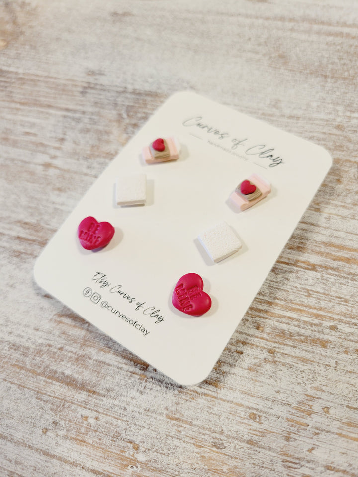 Curves of Clay, Valentine & Love Inspired Stud Earrings 3 Pack