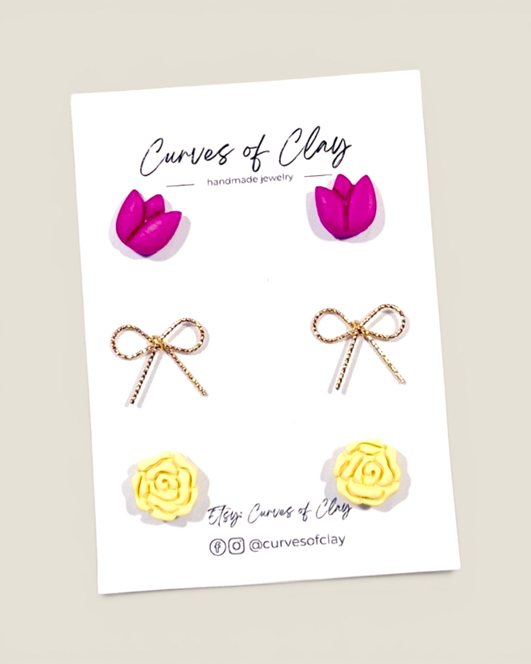 Curves of Clay, Everyday Stud Earrings 3 Pack