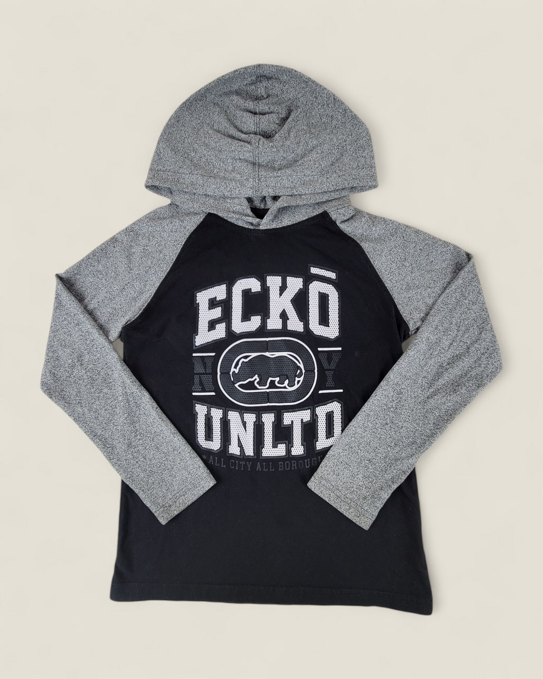 ECKO UNLTD GREY & BLACK HOODIE BOYS 10-12Y PRE-LOVED
