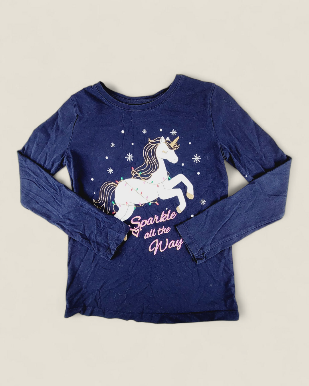 GEORGE HOLIDAY UNICORN LONG SLEEVE TOP GIRLS 7-8Y PRE-LOVED