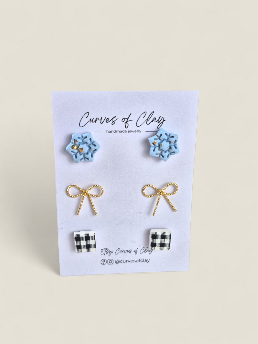 Curves of Clay, Holiday Stud Earrings 3 Pack