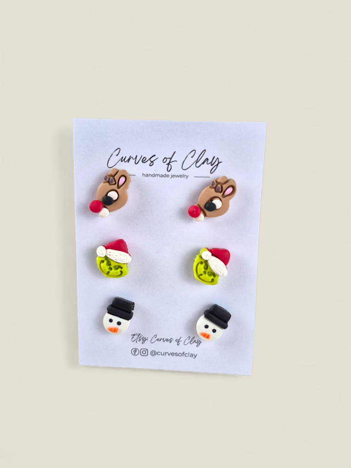 Curves of Clay, Holiday Stud Earrings 3 Pack