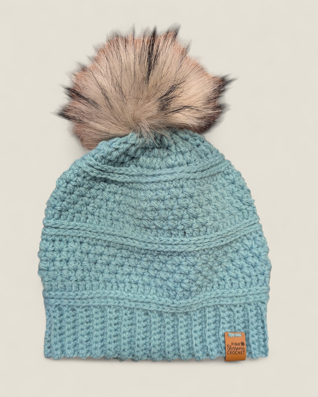 Pink Blossom Crochet, Adult Snap PomPom Crocheted Toques