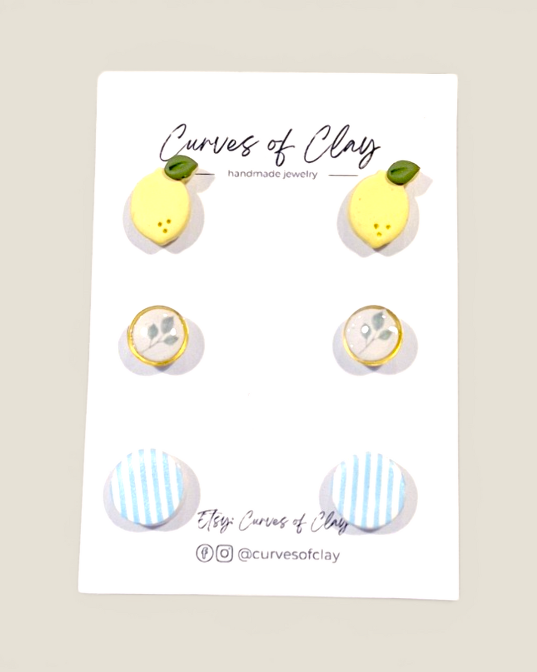 Curves of Clay, Everyday Stud Earrings 3 Pack