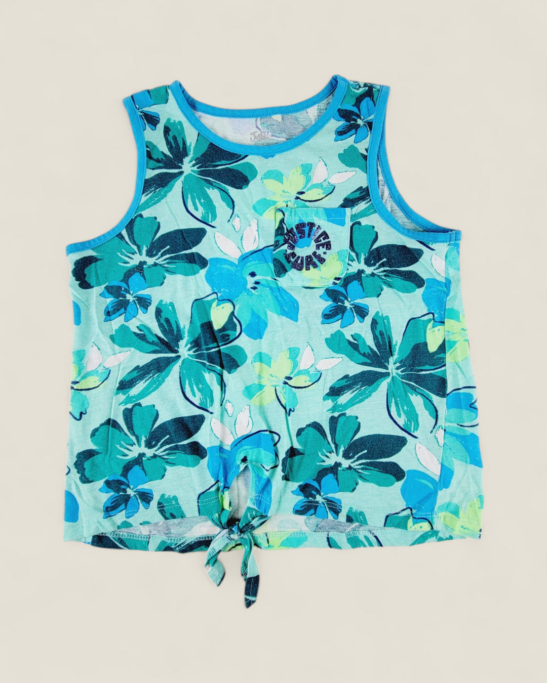 JUSTICE GREEN FLORAL SLEEVELESS TOP GIRLS 10Y PRE-LOVED