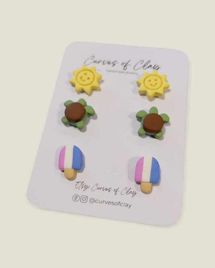 Curves of Clay, Everyday Stud Earrings 3 Pack