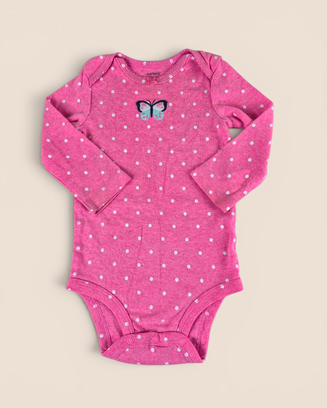 Pre-Loved Carter's Pink Polka Dot Butterfly Onesie Girls 9M | Betty’s Marketplace