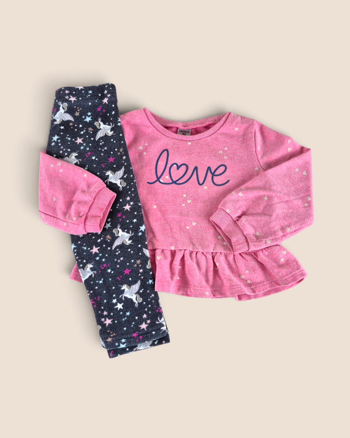 Pre-Loved Carter's Pink & Black Unicorn Outfit Girls 2Y | Betty’s Marketplace
