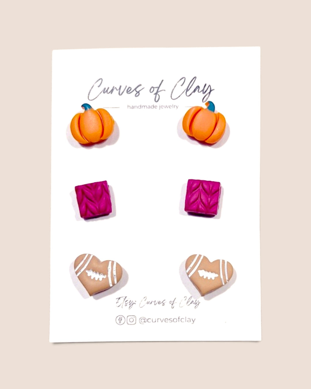 Curves of Clay, Autumn and Halloween Stud Earrings 3 Packs
