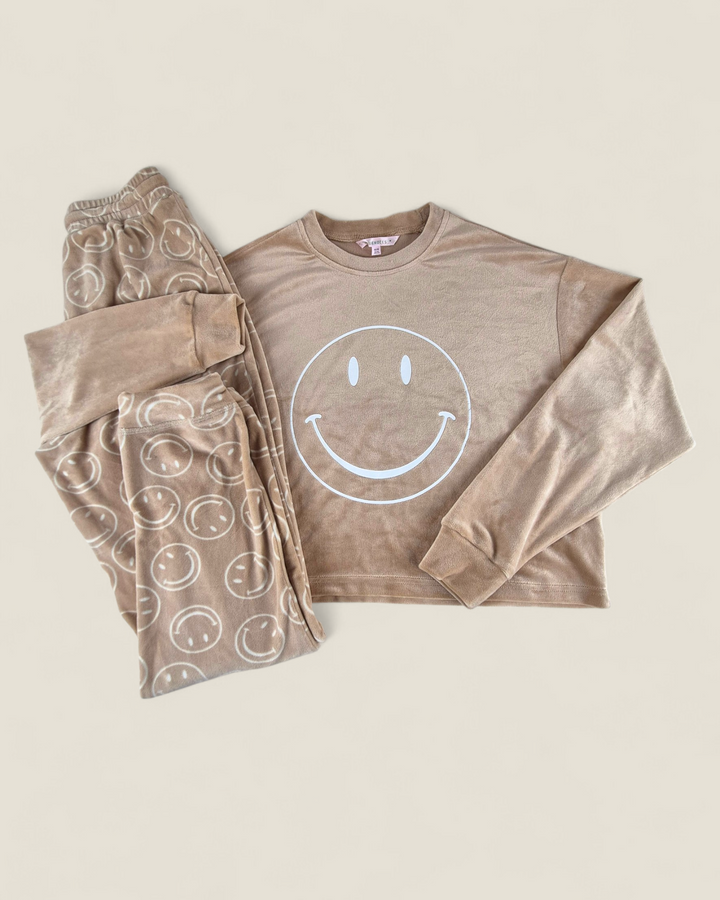 Pre-Loved Bluenotes Tan Velour Smiley Lounge Wear Ladies XS | Betty’s Marketplace