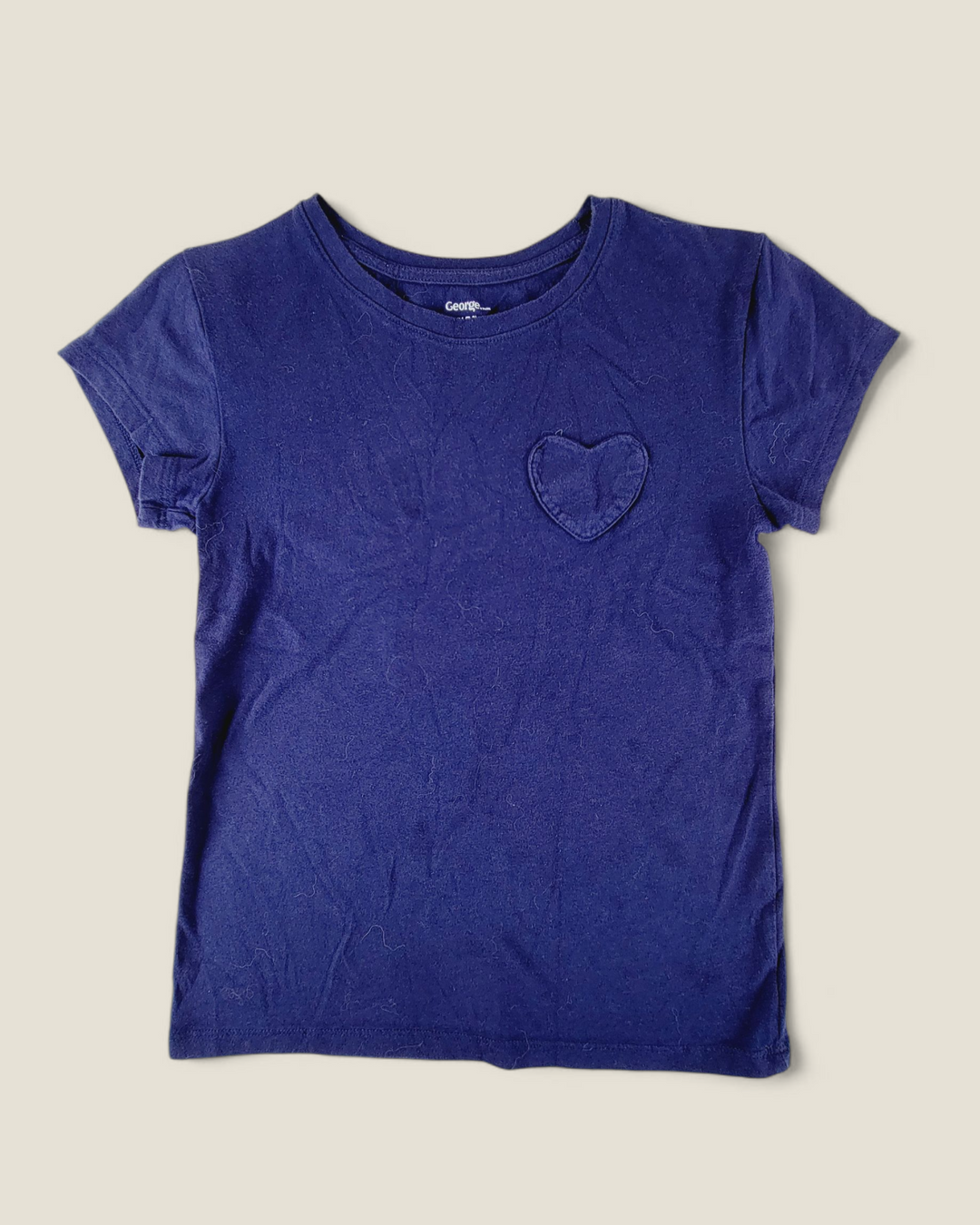 GEORGE NAVY HEART POCKET TEE GIRLS 7-8Y PRE-LOVED