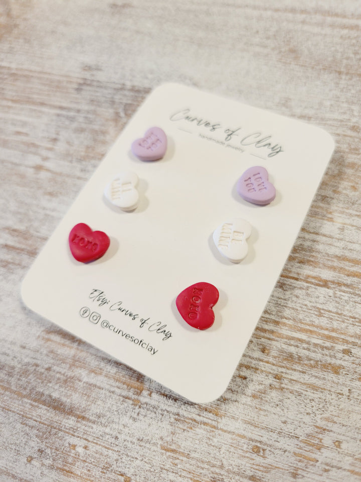 Curves of Clay, Valentine & Love Inspired Stud Earrings 3 Pack