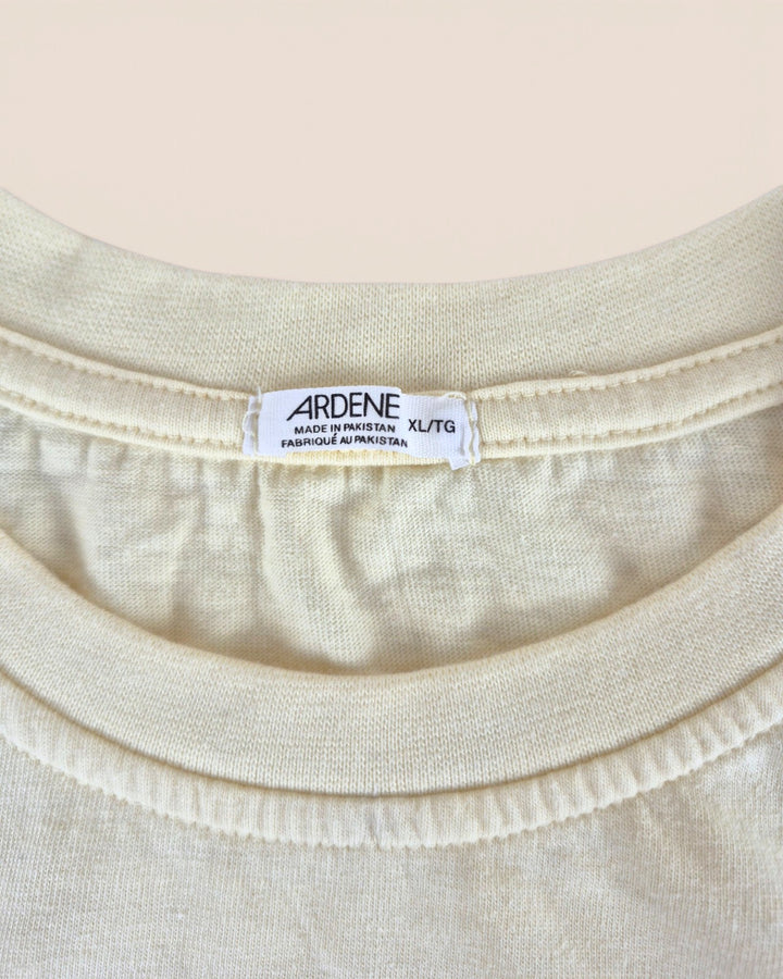Pre-Loved Ardene "Overstimulated" Yellow T Shirt Ladies XL | Betty’s Marketplace