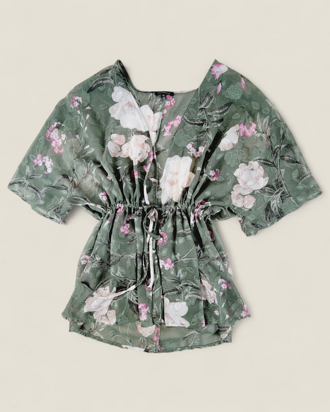 DYNMITE GREEN FLORAL SHEER TOP LADIES SMALL PRE-LOVED