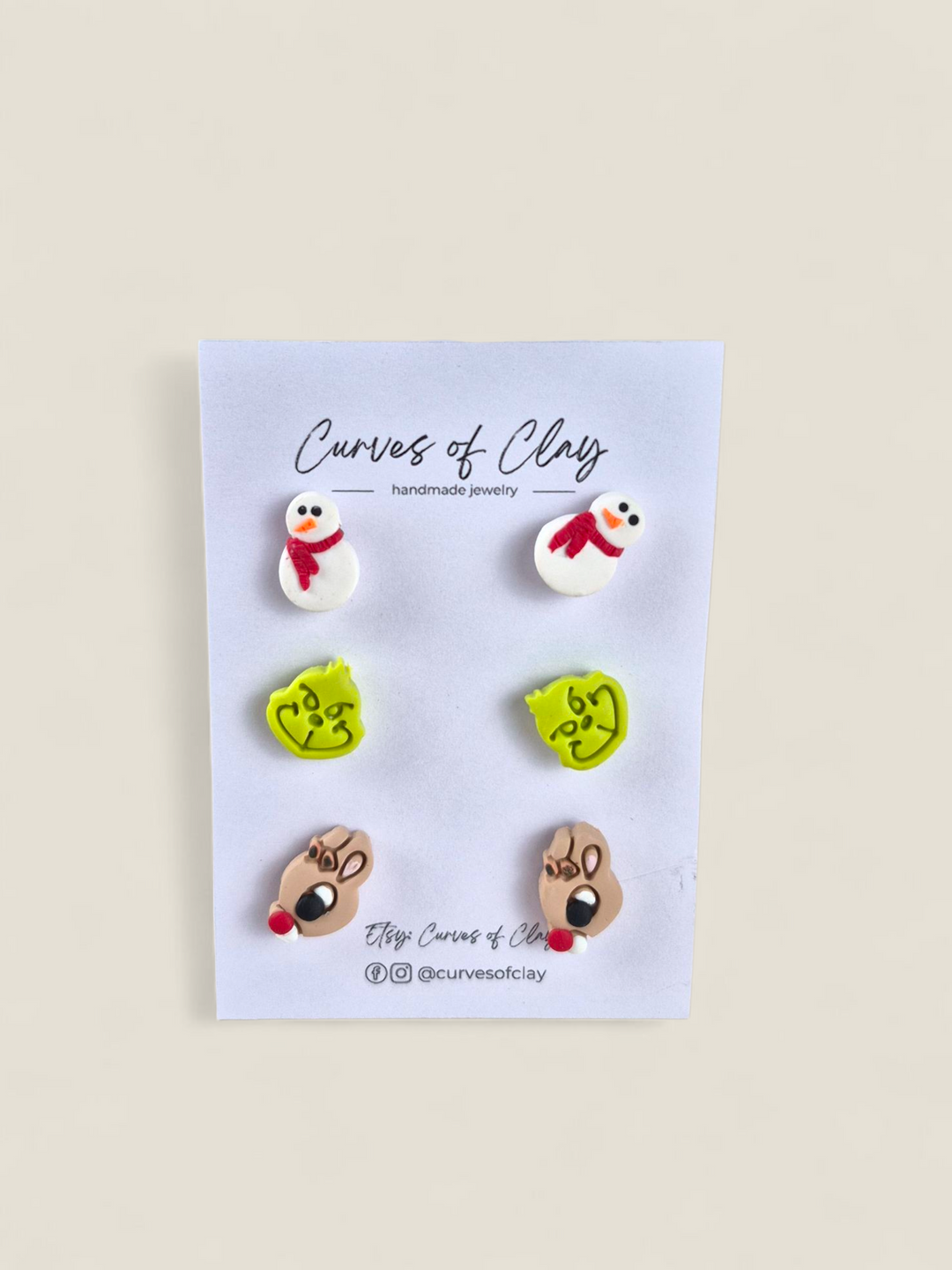 Curves of Clay, Holiday Stud Earrings 3 Pack