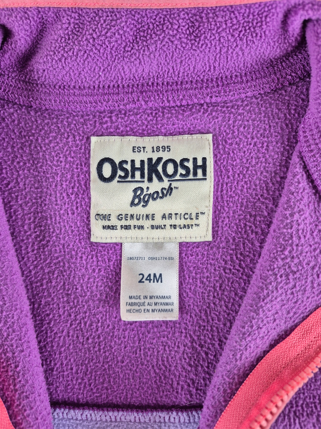 Pre-Loved Oshkosh Purple Fleece Zippered Sweater Girls 2Y | Betty’s Marketplace