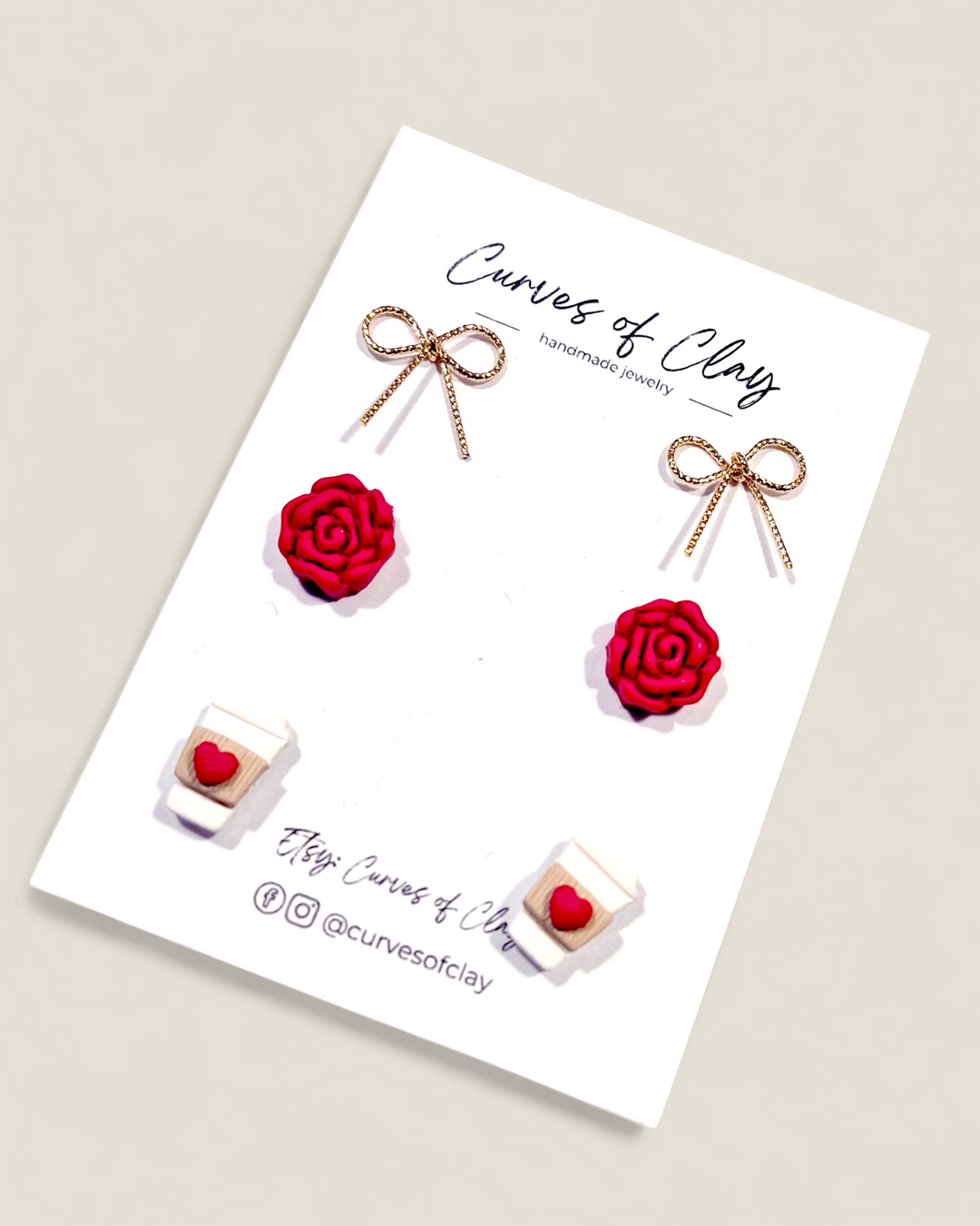 Curves of Clay, Valentine & Love Inspired Stud Earrings 3 Pack