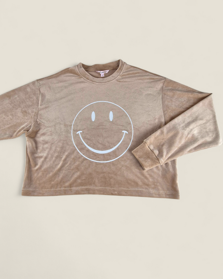 Pre-Loved Bluenotes Tan Velour Smiley Lounge Wear Ladies XS | Betty’s Marketplace