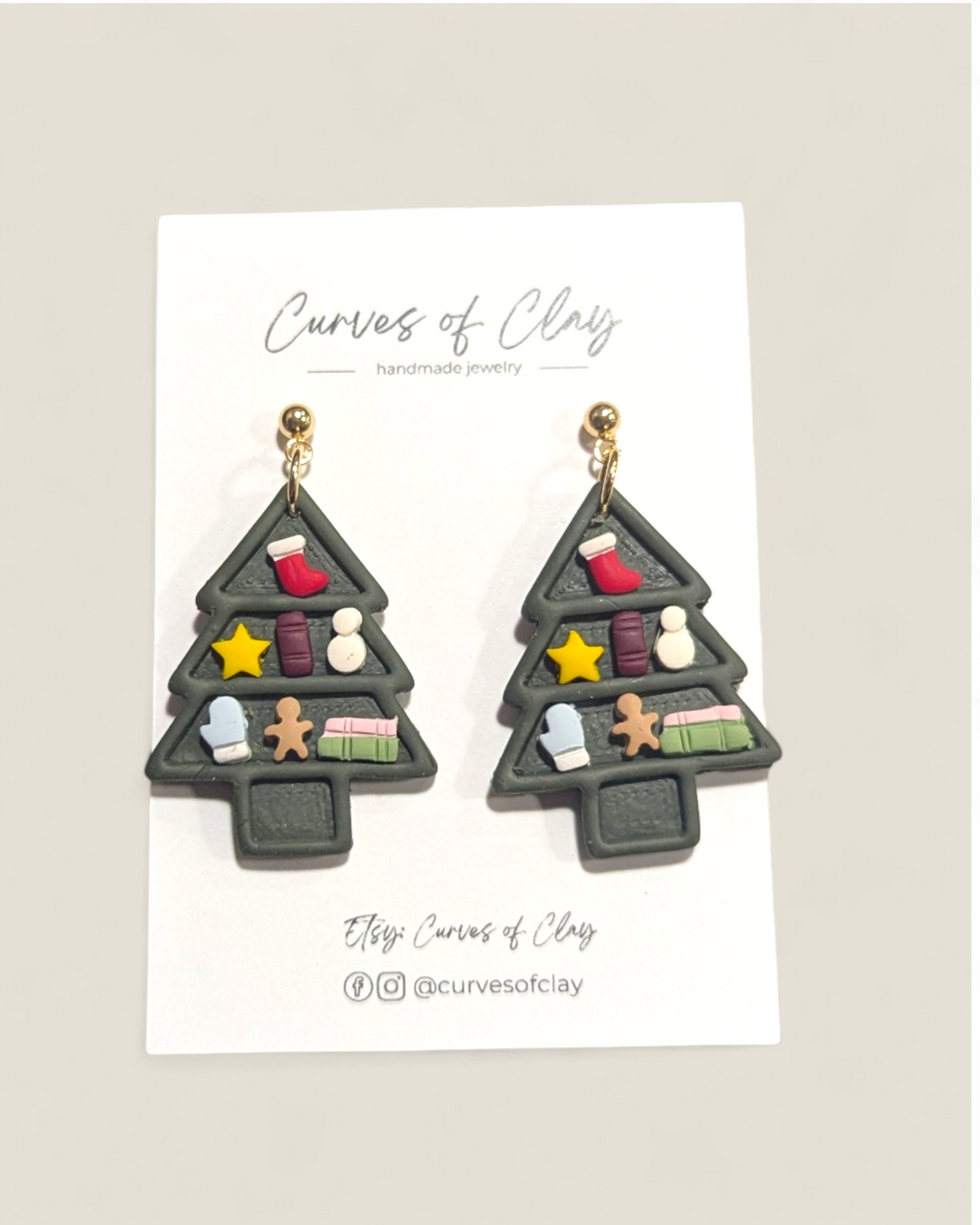 Curves of Clay, Holiday Dangle Earrings