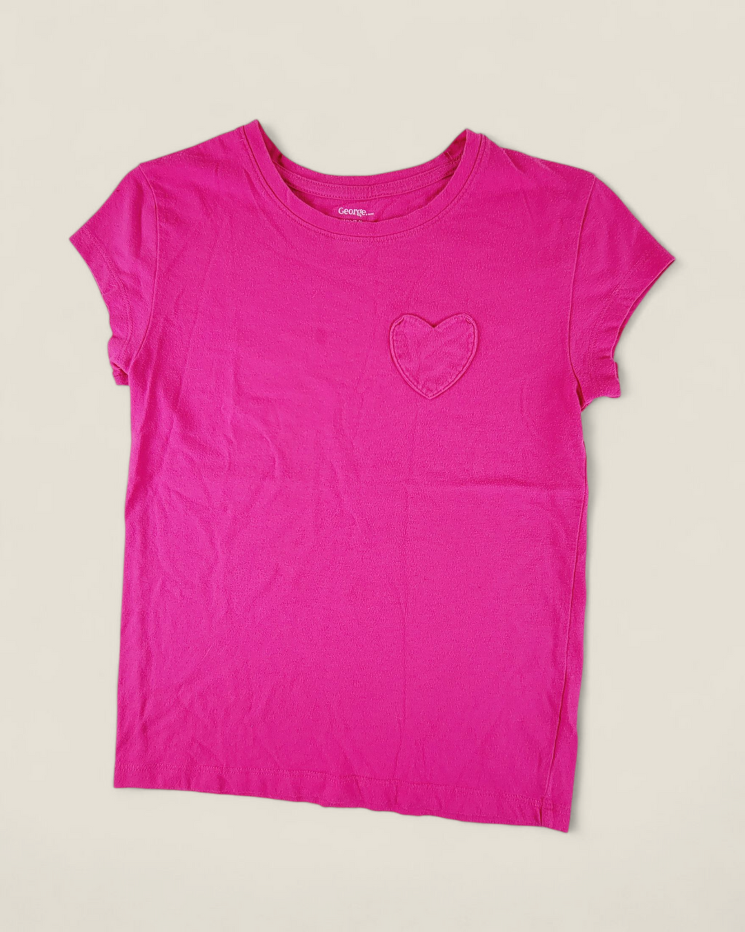 GEORGE PINK HEART POCKET TEE GIRLS 7-8Y PRE-LOVED
