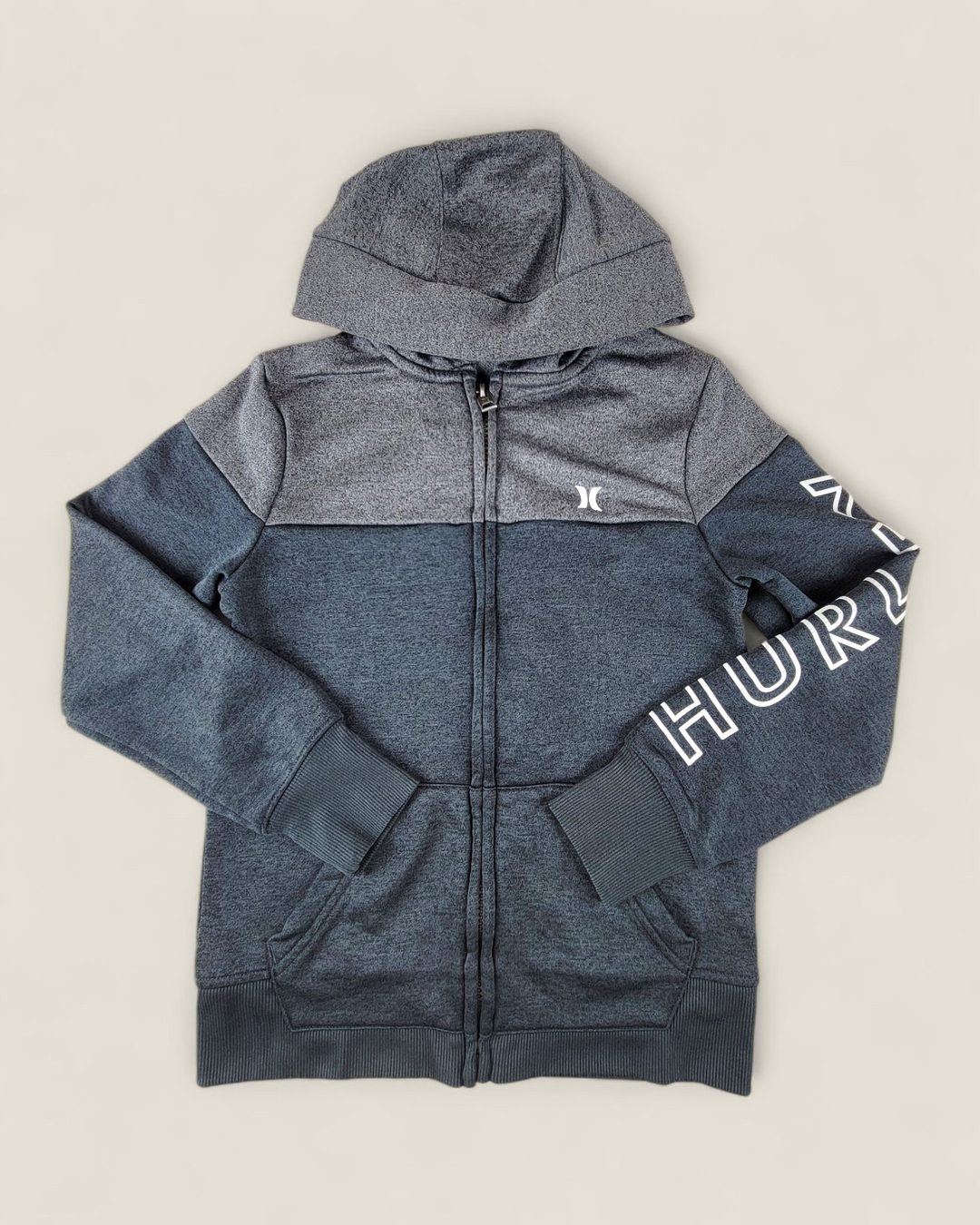HURLEY GREY ZIPPERED HOODIE BOYS 8Y PRE-LOVED