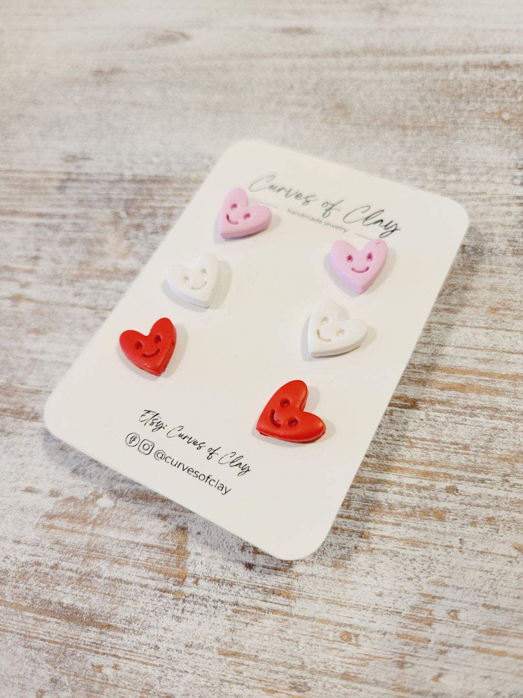 Curves of Clay, Valentine & Love Inspired Stud Earrings 3 Pack
