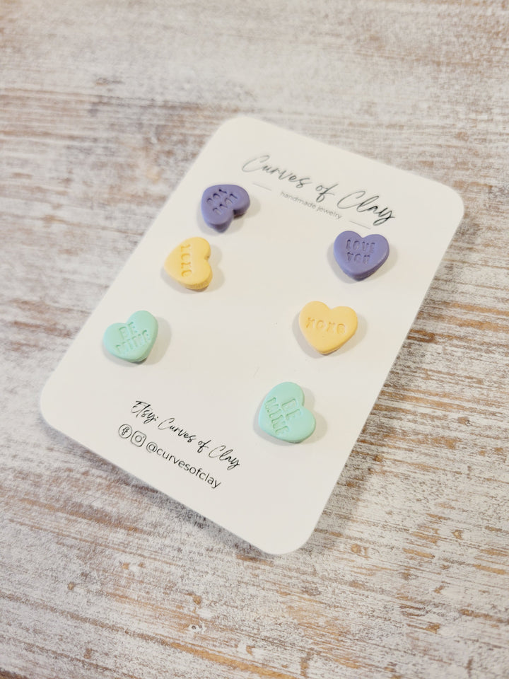 Curves of Clay, Valentine & Love Inspired Stud Earrings 3 Pack