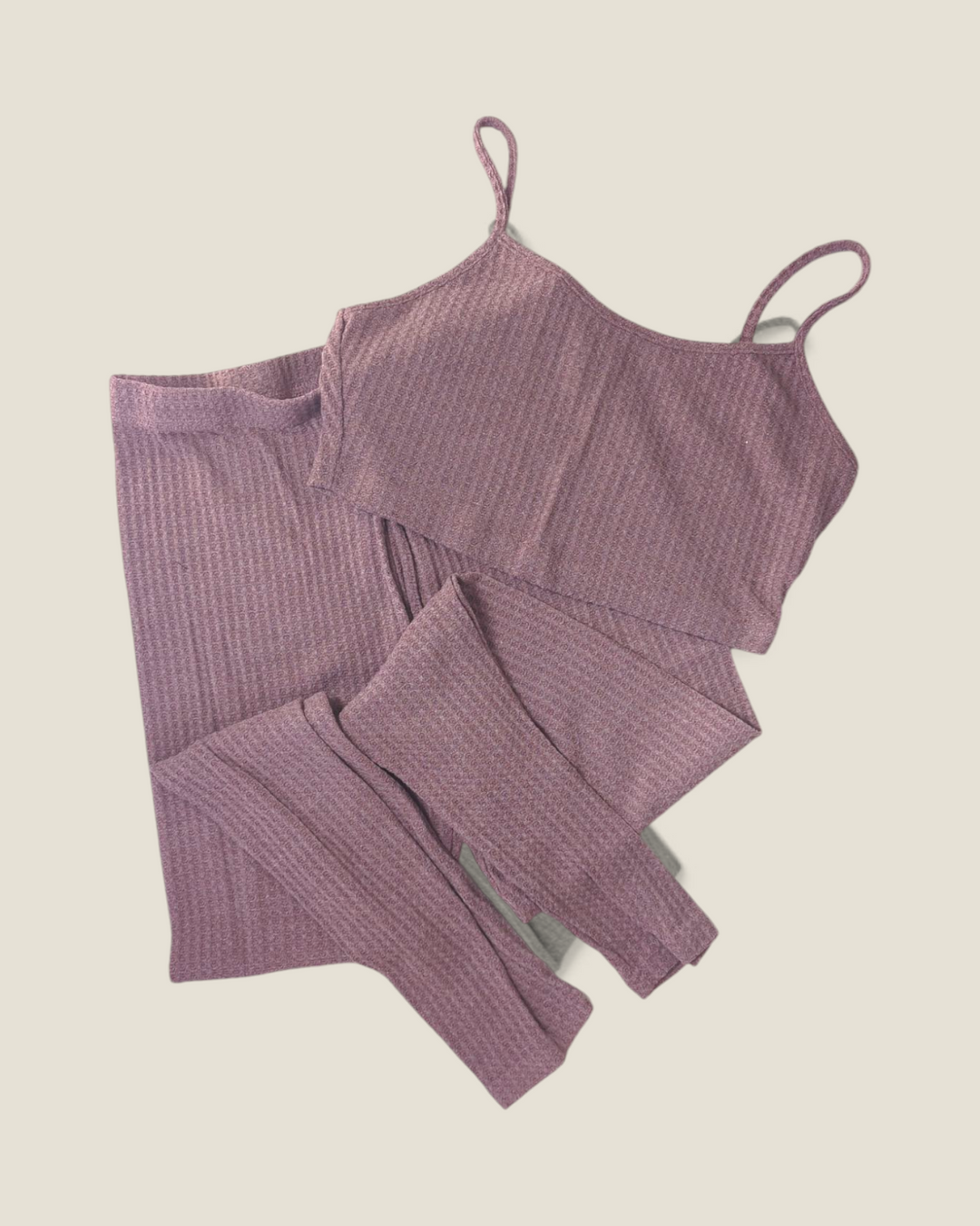 SHEIN DUSTY ROSE 2 PIECE WAFFLE OUTFIT LADIES MEDIUM PRE-LOVED