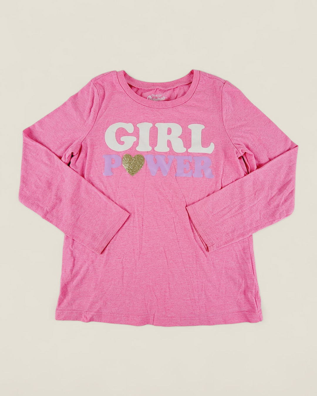 OSHKOSH PINK GIRL POWER LONG SLEEVE TOP GIRLS 7Y PRE-LOVED