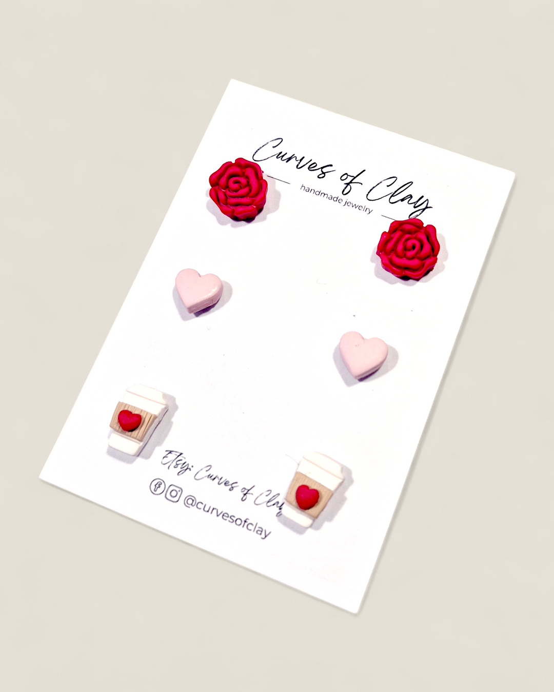 Curves of Clay, Valentine & Love Inspired Stud Earrings 3 Pack
