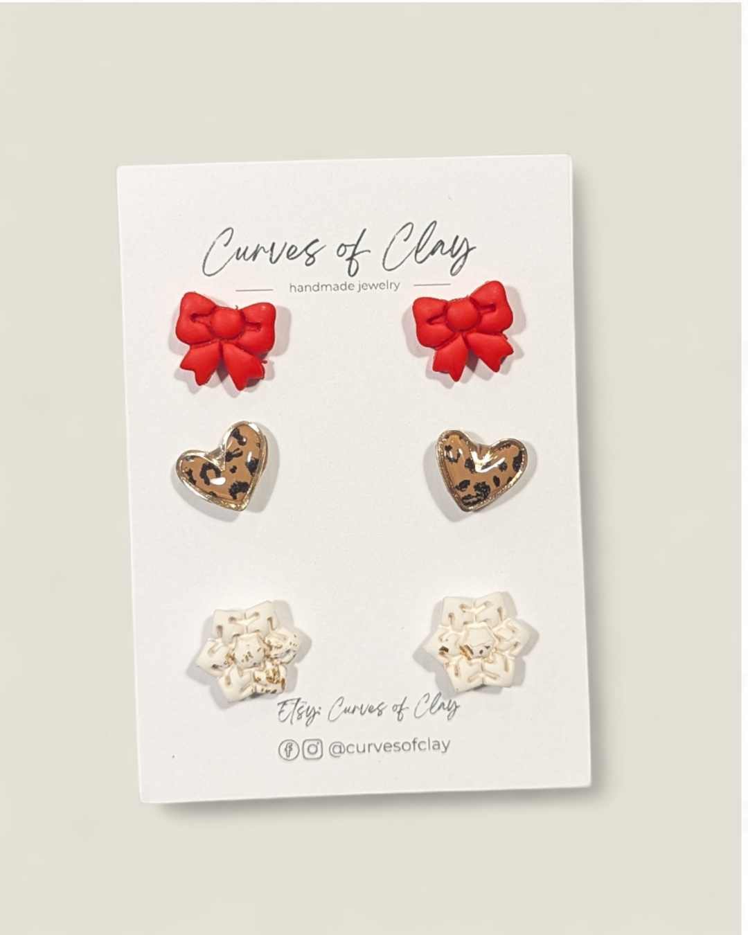 Curves of Clay, Holiday Stud Earrings 3 Pack
