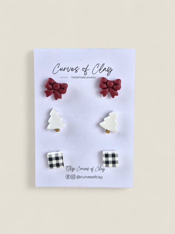 Curves of Clay, Holiday Stud Earrings 3 Pack