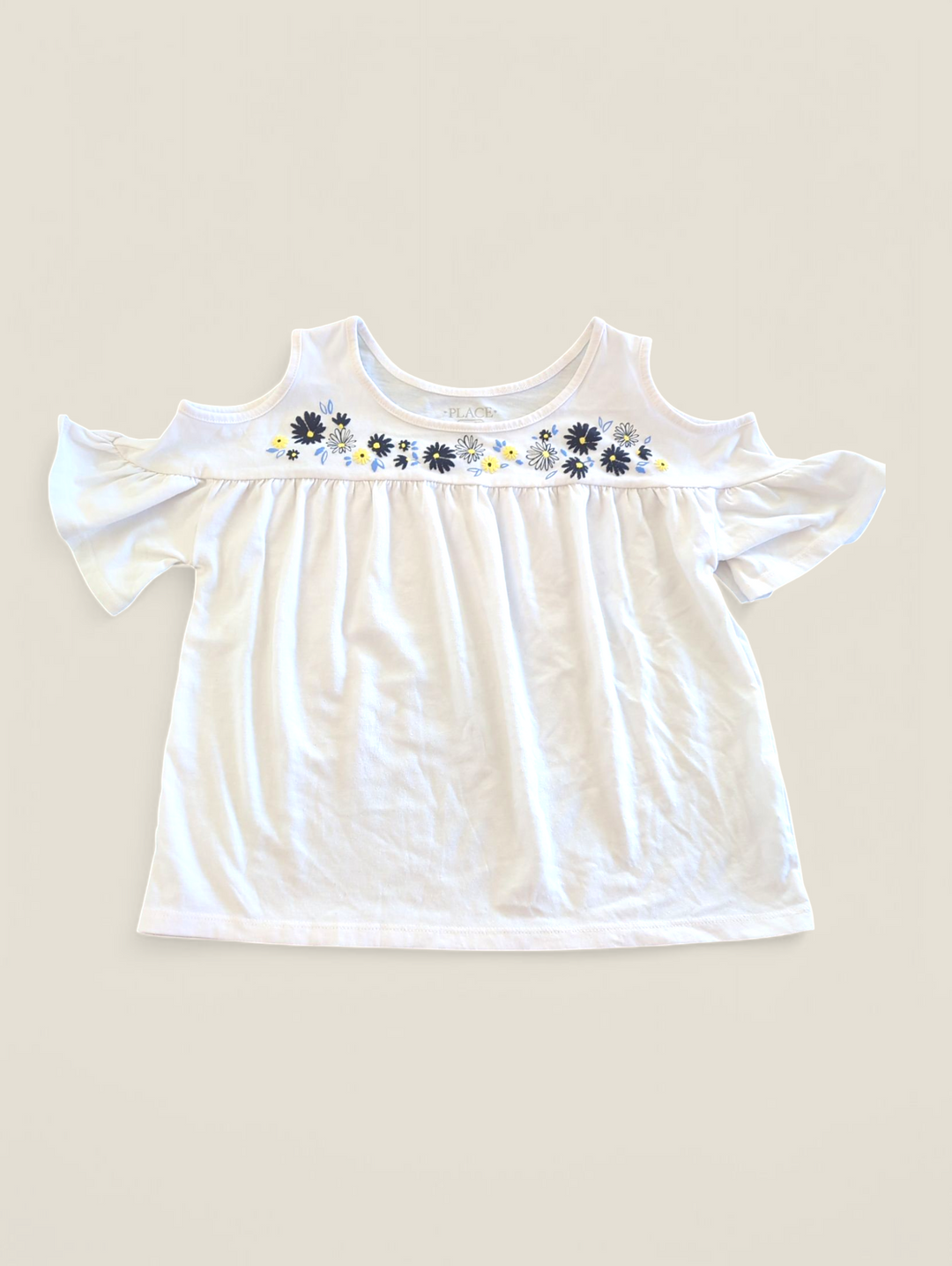 CHILDRENS PLACE WHITE AND FLORAL TOP 7/8Y PRE-LOVED