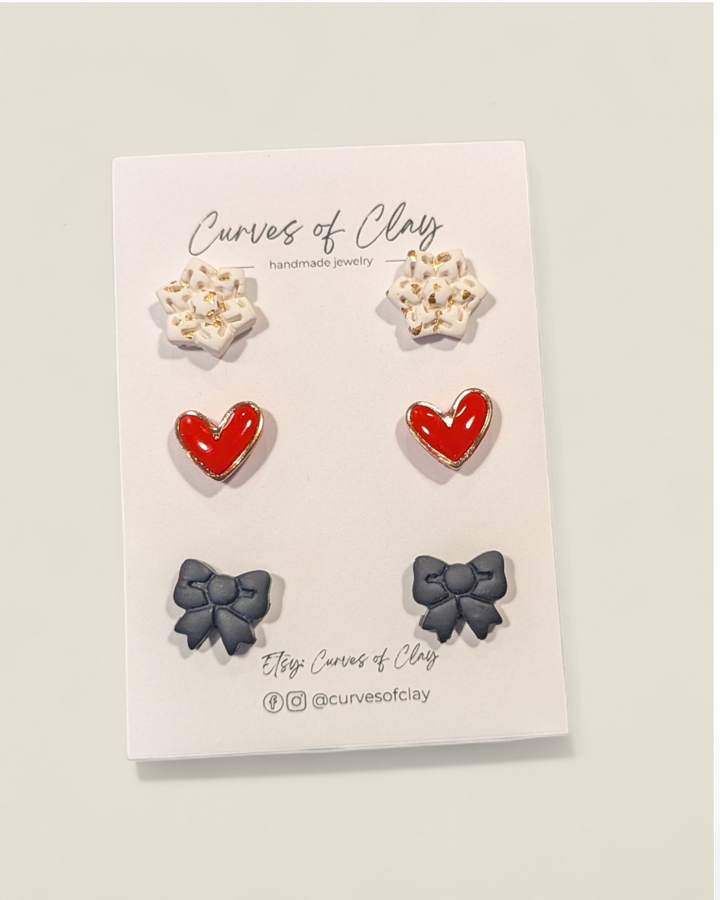 Curves of Clay, Holiday Stud Earrings 3 Pack