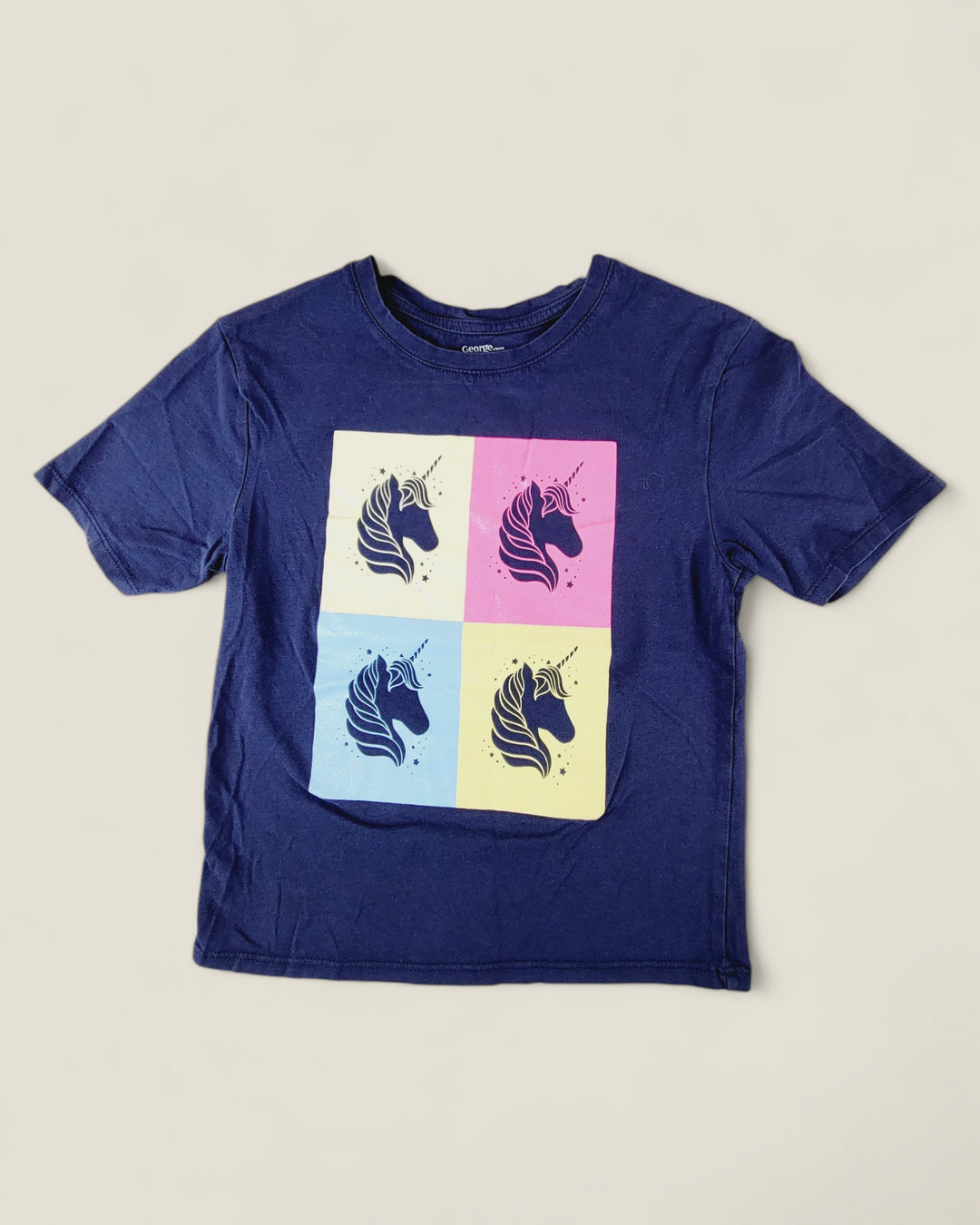 GEORGE NAVY UNICORN TEE GIRLS 7-8Y PRE-LOVED