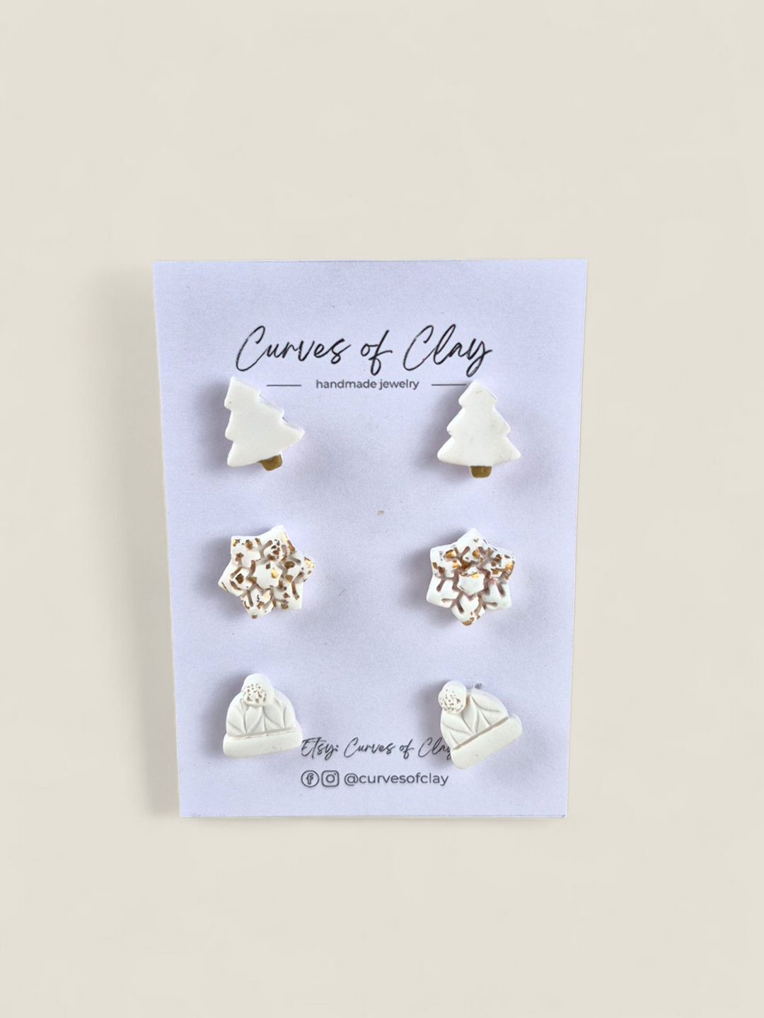 Curves of Clay, Holiday Stud Earrings 3 Pack