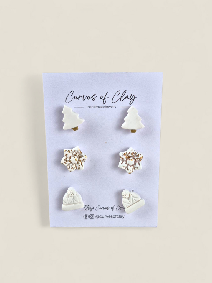 Curves of Clay, Holiday Stud Earrings 3 Pack