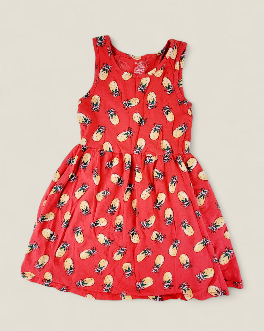 GEORGE RED PINEAPPLE DRESS GIRLS 7-8Y PRE-LOVED