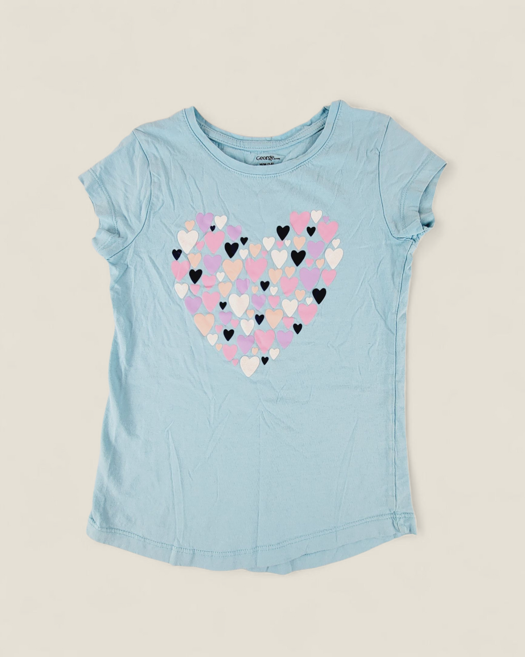 GEORGE BLUE HEART TEE GIRLS 7-8Y PRE-LOVED