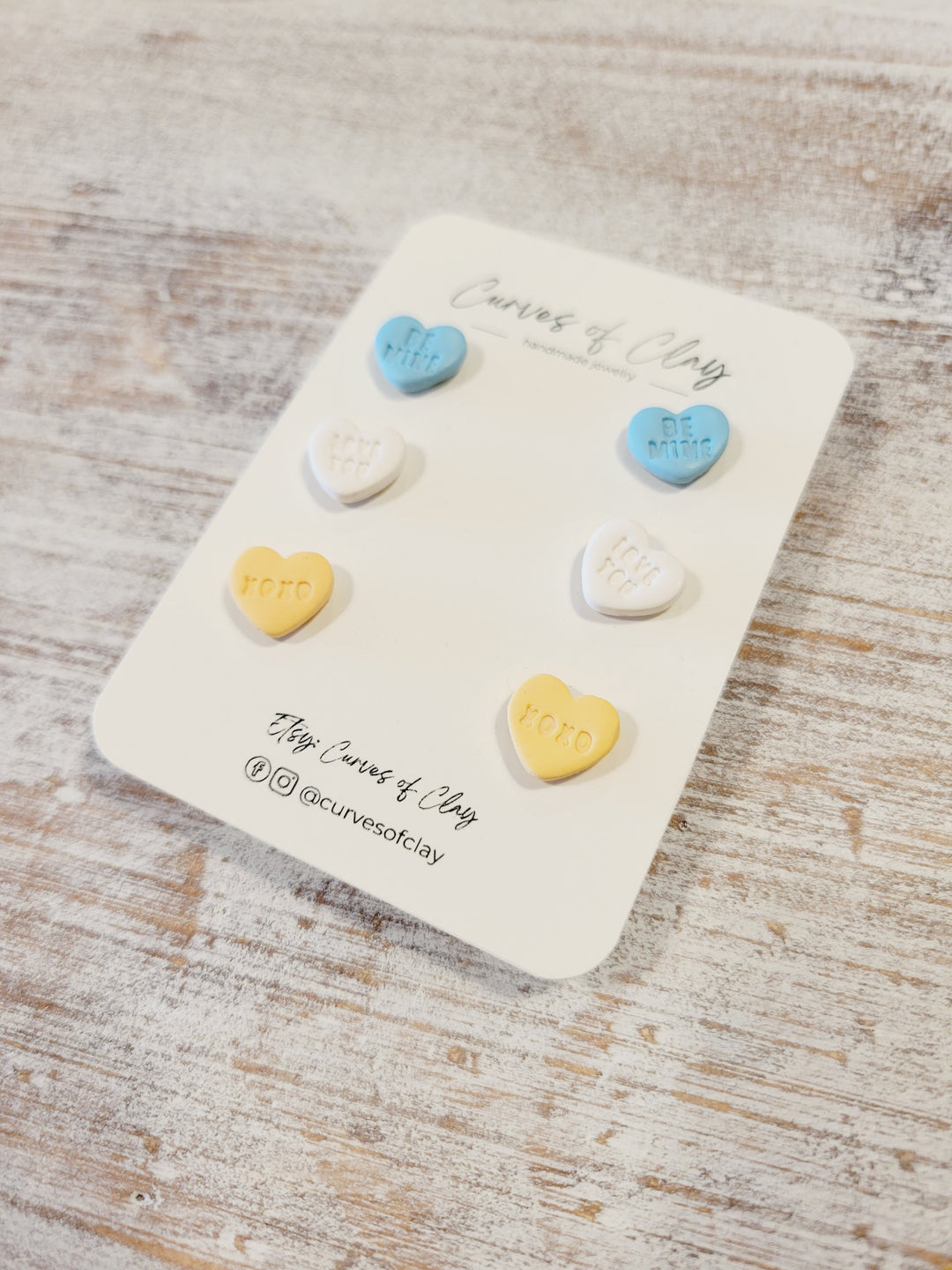 Curves of Clay, Valentine & Love Inspired Stud Earrings 3 Pack