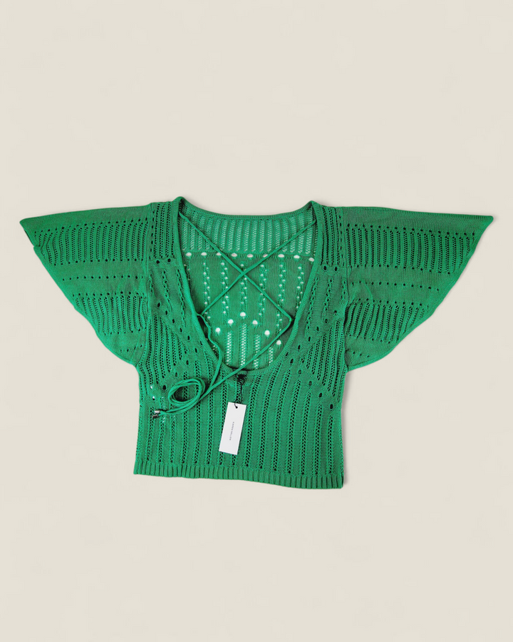 KAREN MILLEN GREEN LACEY TOP LADIES XS PRE-LOVED (WITH TAGS)