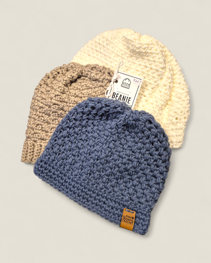 Pink Blossom Crochet, Kids Crocheted Beanie Hats