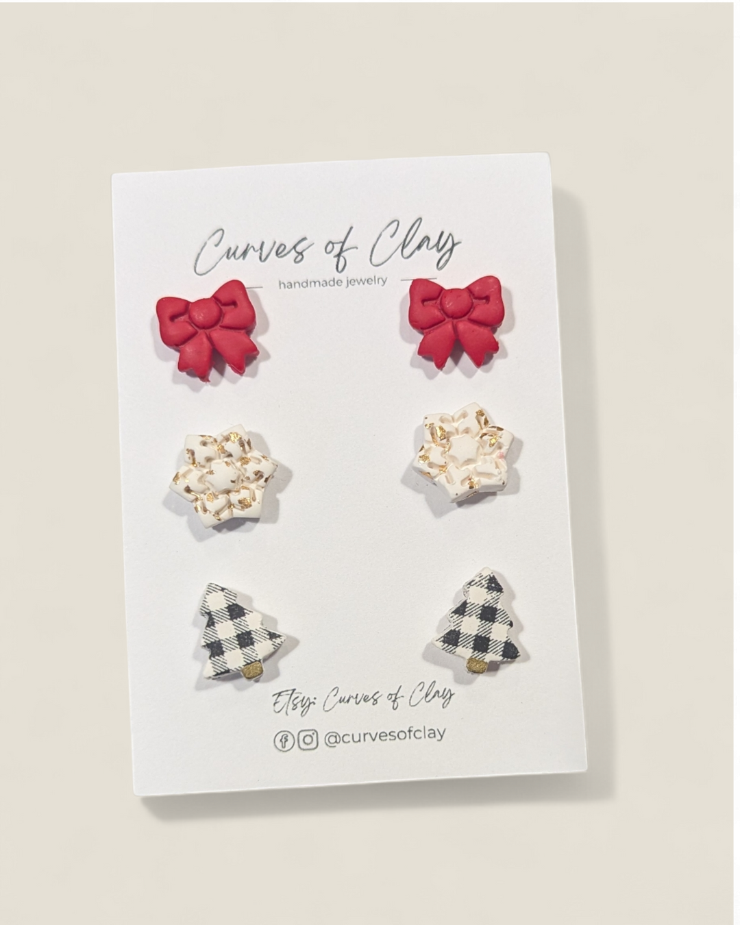 Curves of Clay, Holiday Stud Earrings 3 Pack