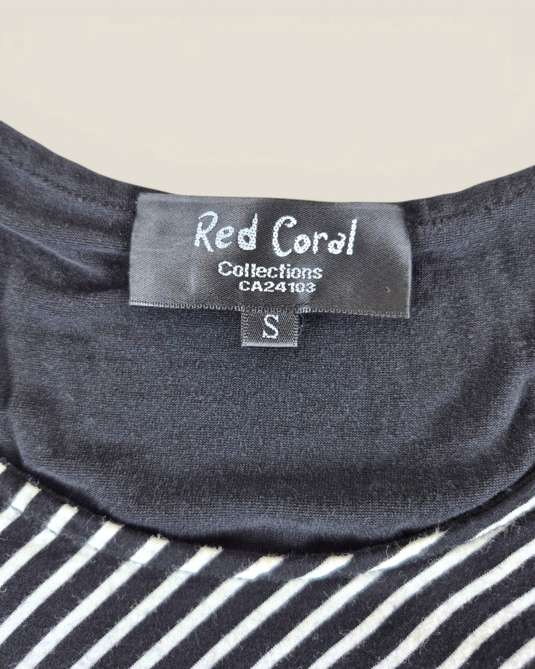 Pre-Loved Red Coral Black Striped Maxi Dress Ladies Small | Betty’s Marketplace