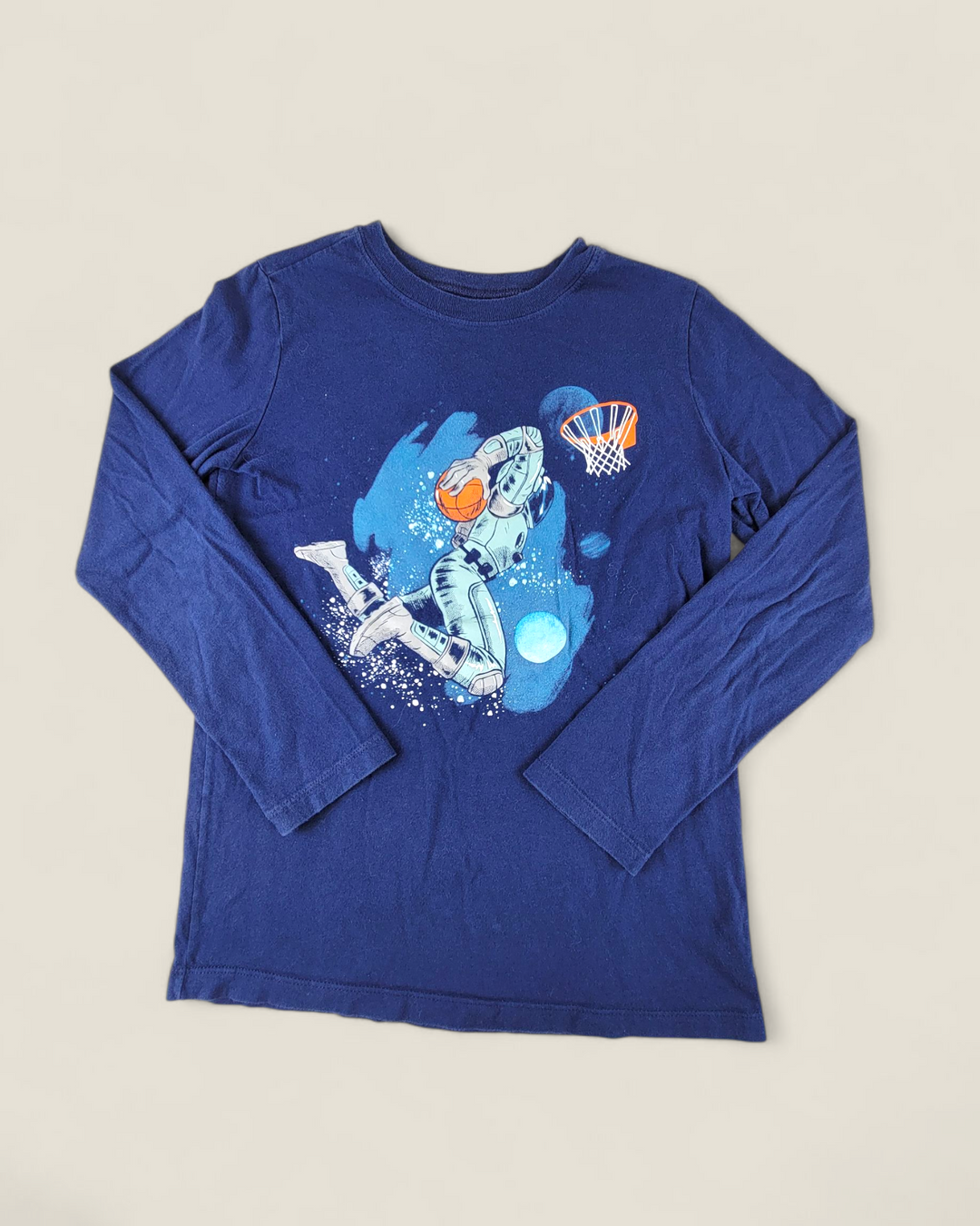 CARTERS NAVY BASKETBALL LONG SLEEVE TOP BOYS 10Y PRE-LOVED