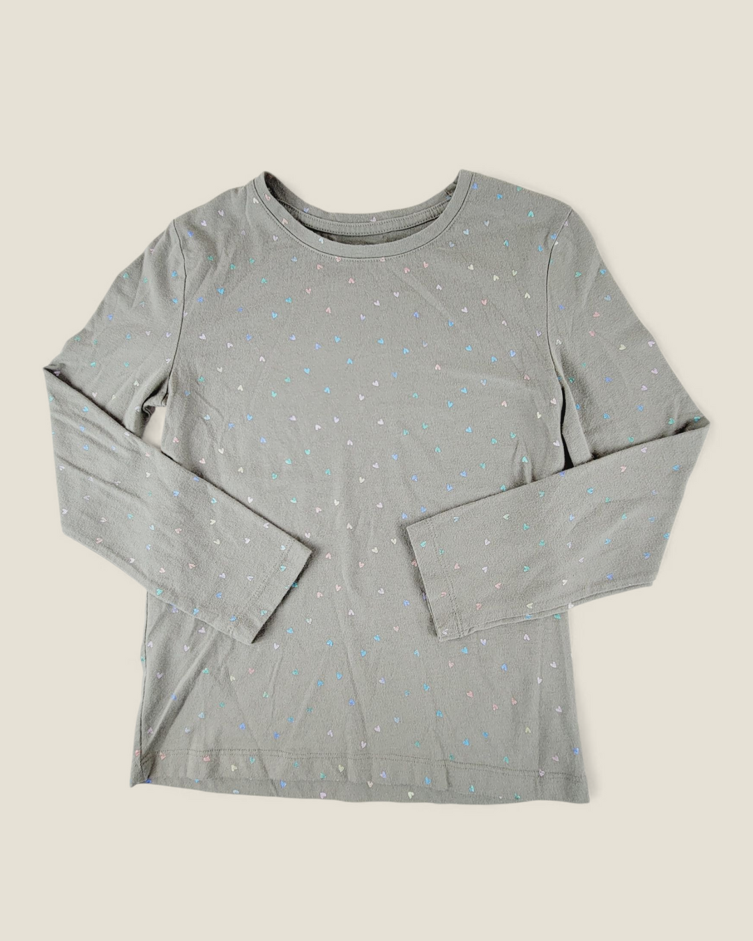 GEORGE GREEN WITH RAINBOW HEARTS LONG SLEEVE TOP GIRLS 7-8Y PRE-LOVED